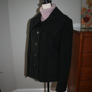 NWOT NAVY WOOL BLEND COAT WITH LARGE COLLAR US 10